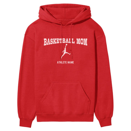 Basketball Mom with Basketball Player Icon and Basketball Player Name on a Hoodie with a White Graphic