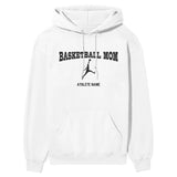 Basketball Mom with Basketball Player Icon and Basketball Player Name on a Hoodie with a Black Graphic