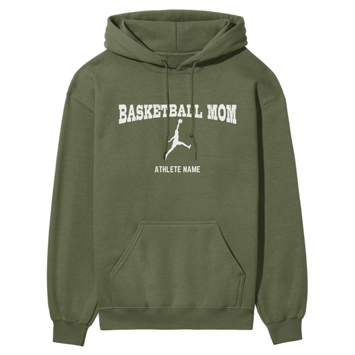 Basketball Mom with Basketball Player Icon and Basketball Player Name on a Hoodie with a White Graphic