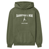 Basketball Mom with Basketball Player Icon and Basketball Player Name on a Hoodie with a White Graphic