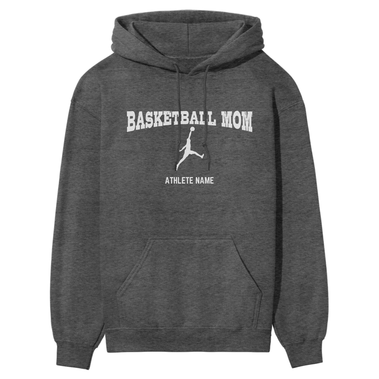 Basketball Mom with Basketball Player Icon and Basketball Player Name on a Hoodie with a White Graphic