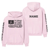 Basketball Mom Horizontal Flag With Basketball Player Name on a Hoodie with a Black Graphic