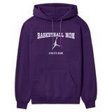 Basketball Mom with Basketball Player Icon and Basketball Player Name on a Hoodie with a White Graphic