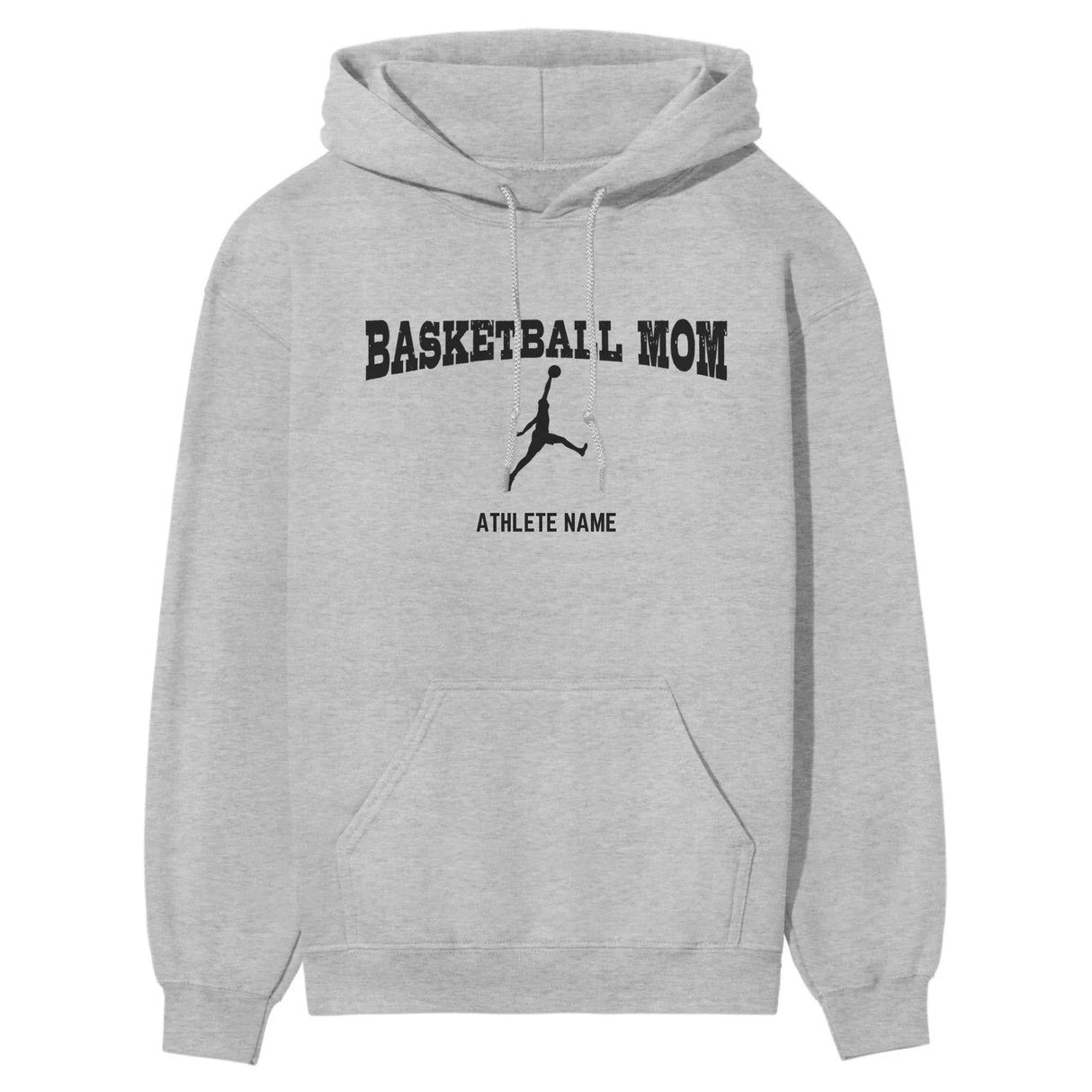 Basketball Mom with Basketball Player Icon and Basketball Player Name on a Hoodie with a Black Graphic