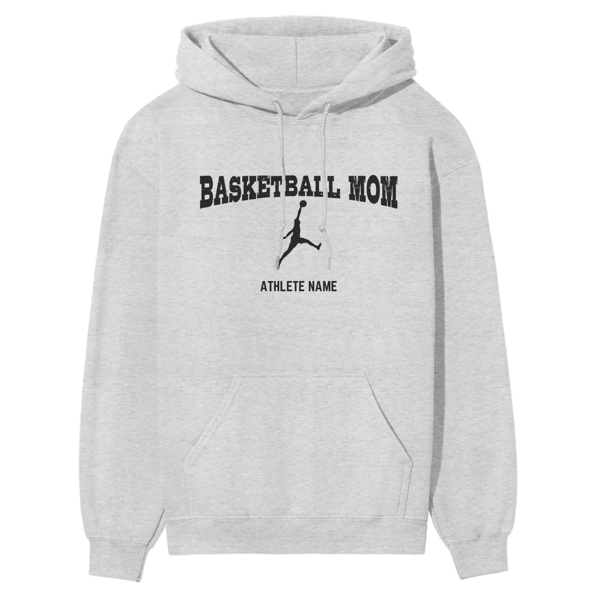 Basketball Mom with Basketball Player Icon and Basketball Player Name on a Hoodie with a Black Graphic