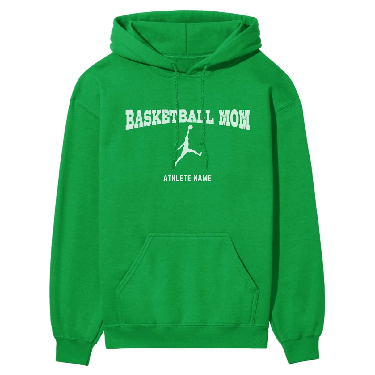 Basketball Mom with Basketball Player Icon and Basketball Player Name on a Hoodie with a White Graphic