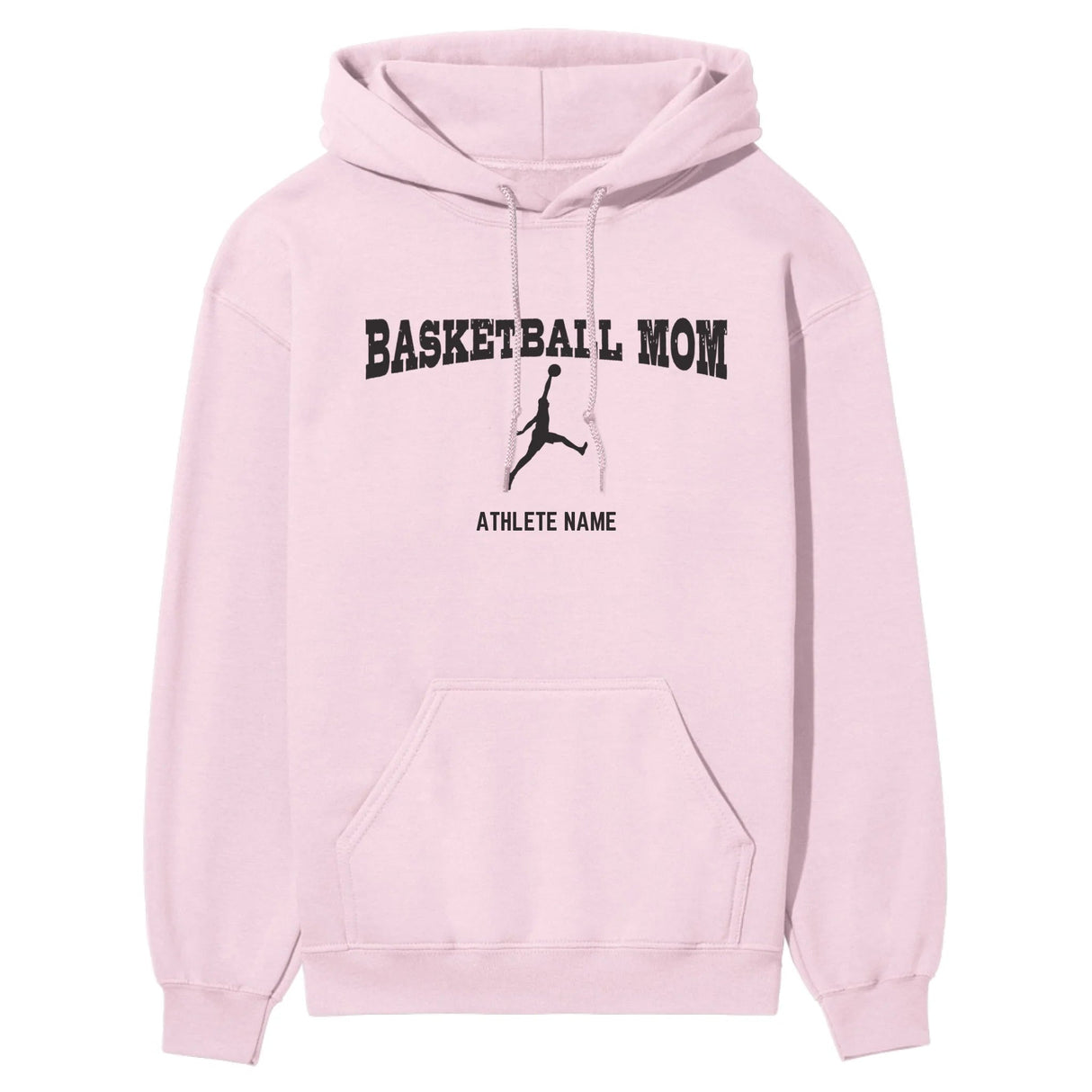 Basketball Mom with Basketball Player Icon and Basketball Player Name on a Hoodie with a Black Graphic