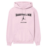 Basketball Mom with Basketball Player Icon and Basketball Player Name on a Hoodie with a Black Graphic