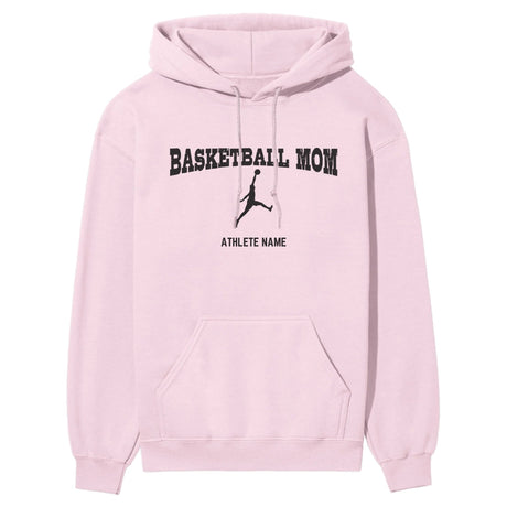 Basketball Mom with Basketball Player Icon and Basketball Player Name on a Hoodie with a Black Graphic