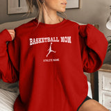 Basketball Mom with Basketball Player Icon and Basketball Player Name on a Sweatshirt with a White Graphic