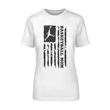 Basketball Mom Vertical Flag on a Unisex T-Shirt with a Black Graphic
