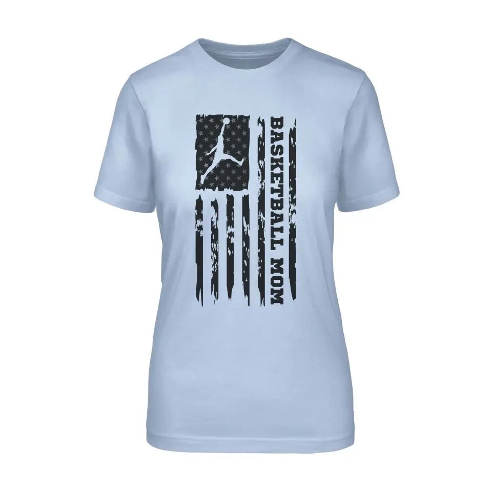 Basketball Mom Vertical Flag on a Unisex T-Shirt with a Black Graphic