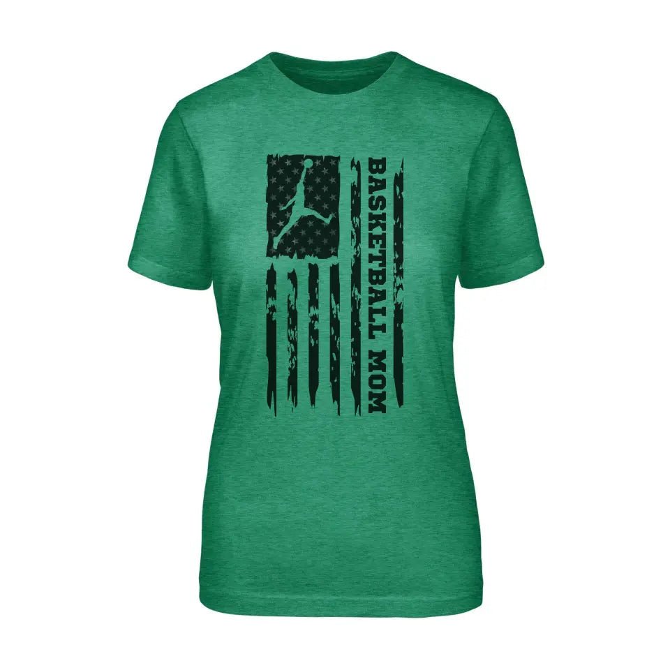 Basketball Mom Vertical Flag on a Unisex T-Shirt with a Black Graphic