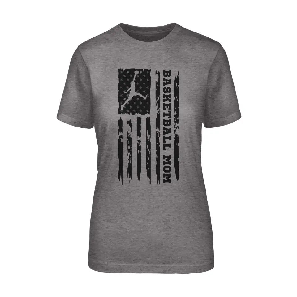 Basketball Mom Vertical Flag on a Unisex T-Shirt with a Black Graphic