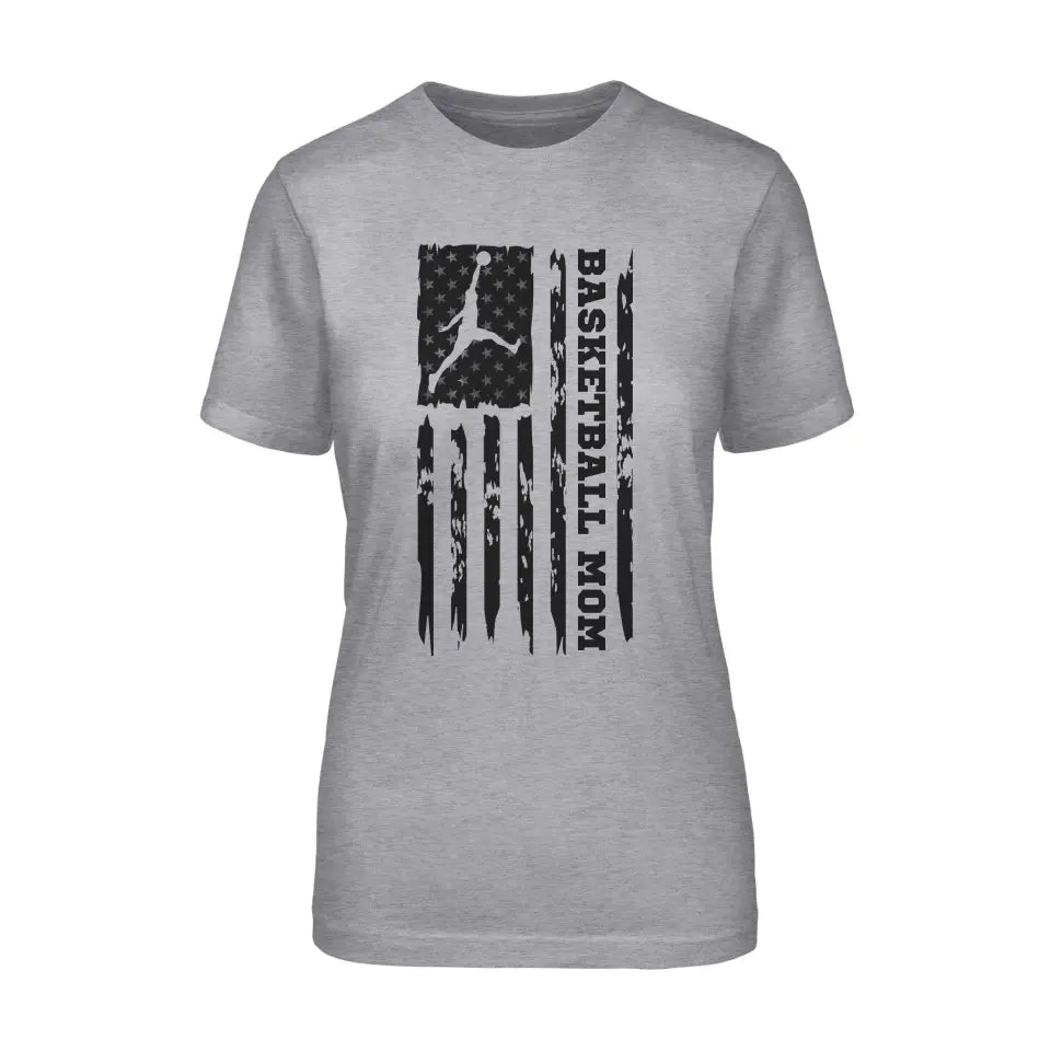 Basketball Mom Vertical Flag on a Unisex T-Shirt with a Black Graphic