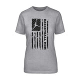 Basketball Mom Vertical Flag on a Unisex T-Shirt with a Black Graphic