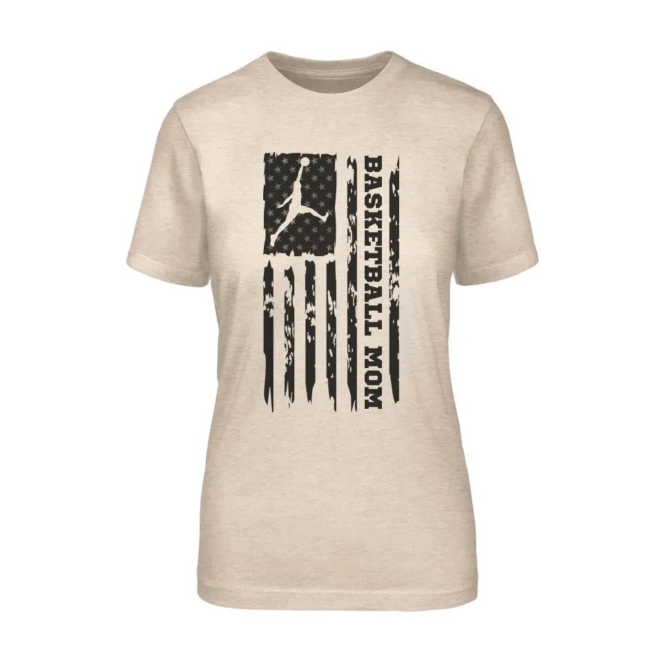 Basketball Mom Vertical Flag on a Unisex T-Shirt with a Black Graphic