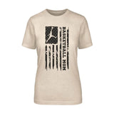 Basketball Mom Vertical Flag on a Unisex T-Shirt with a Black Graphic