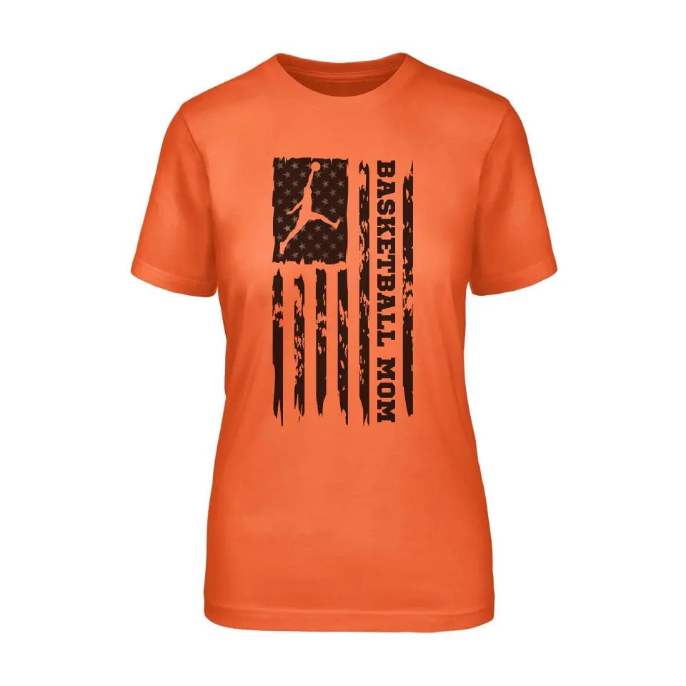 Basketball Mom Vertical Flag on a Unisex T-Shirt with a Black Graphic