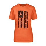 Basketball Mom Vertical Flag on a Unisex T-Shirt with a Black Graphic