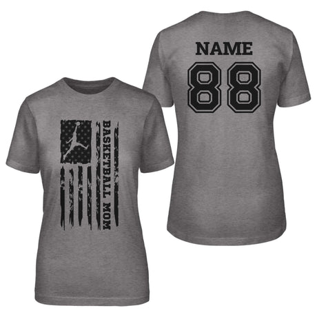 Basketball Mom Vertical Flag With Basketball Player Name on a Unisex T-Shirt with a Black Graphic