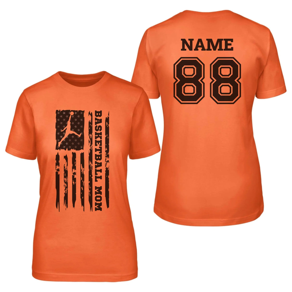 Basketball Mom Vertical Flag With Basketball Player Name on a Unisex T-Shirt with a Black Graphic