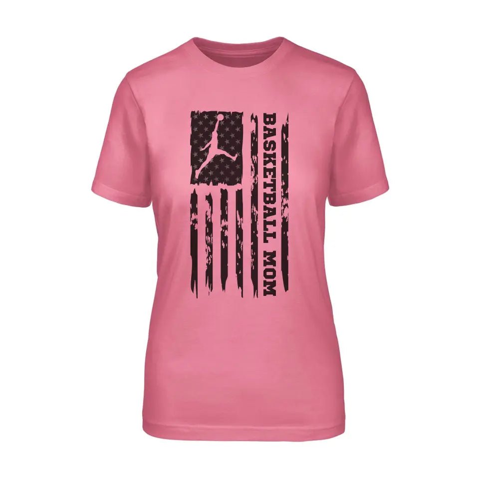 Basketball Mom Vertical Flag on a Unisex T-Shirt with a Black Graphic