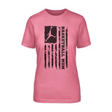 Basketball Mom Vertical Flag on a Unisex T-Shirt with a Black Graphic