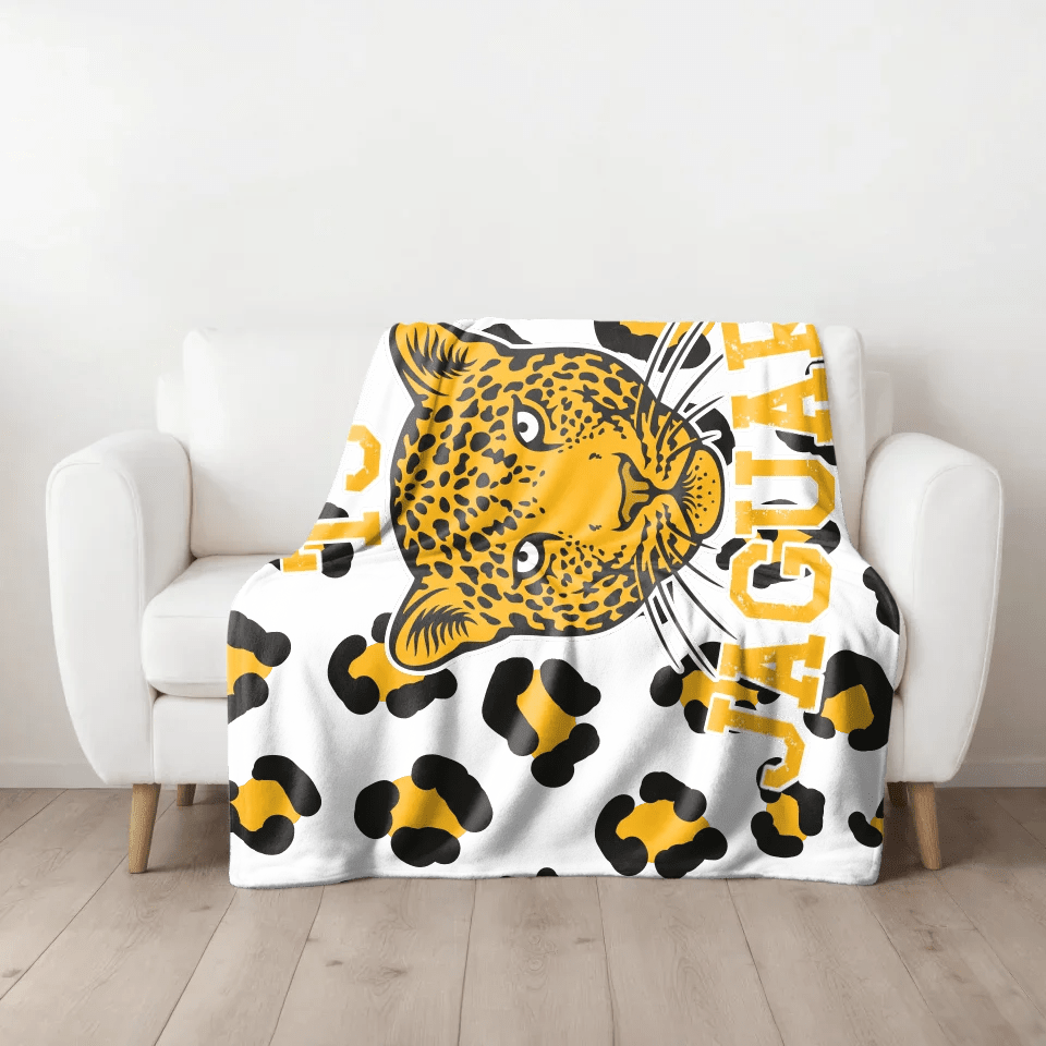 Personalized Cheer Jaguar Fleece Sherpa Blanket