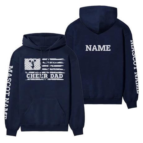 Cheer Dad Horizontal Flag With Cheerleader Name on a Hoodie with a White Graphic