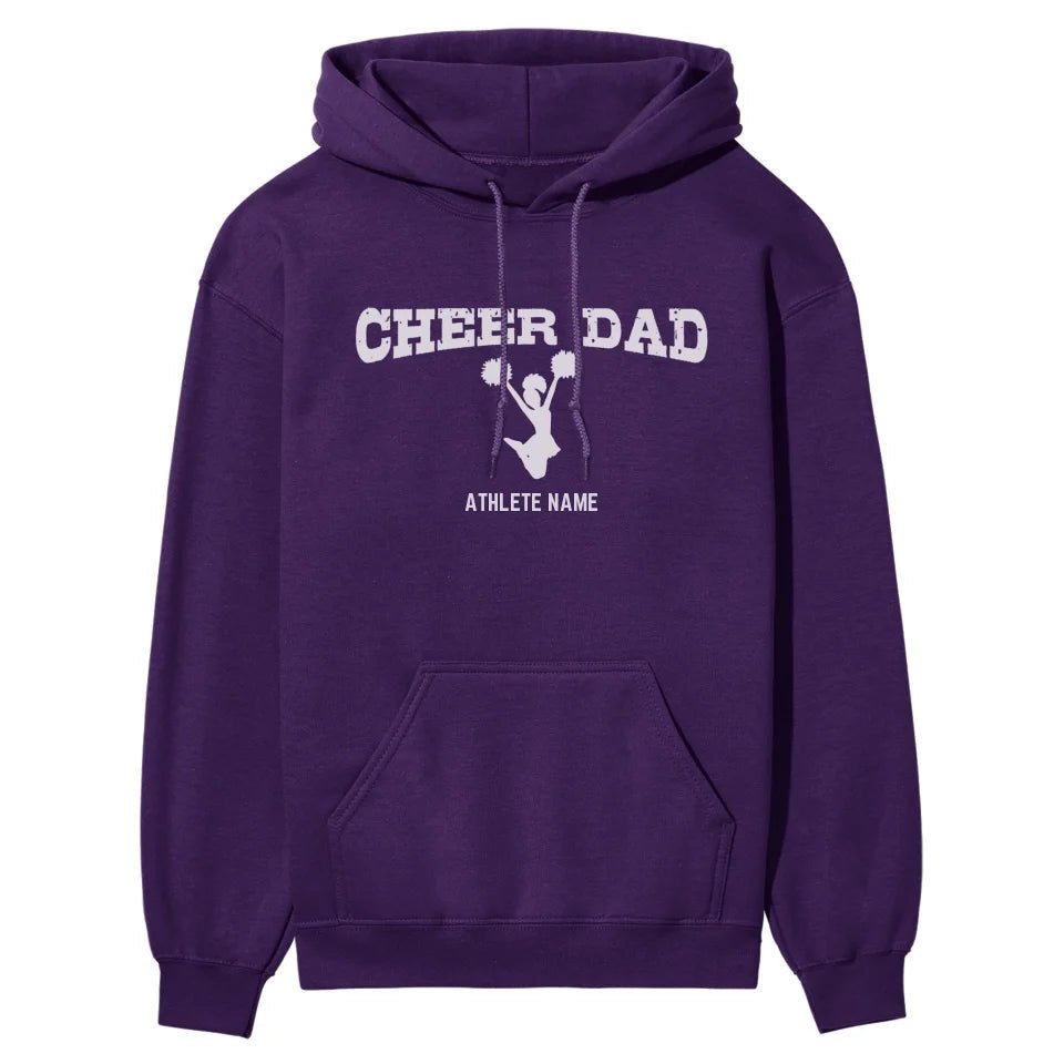 Cheer Dad with Cheerleader Icon and Cheerleader Name on a Hoodie with a White Graphic