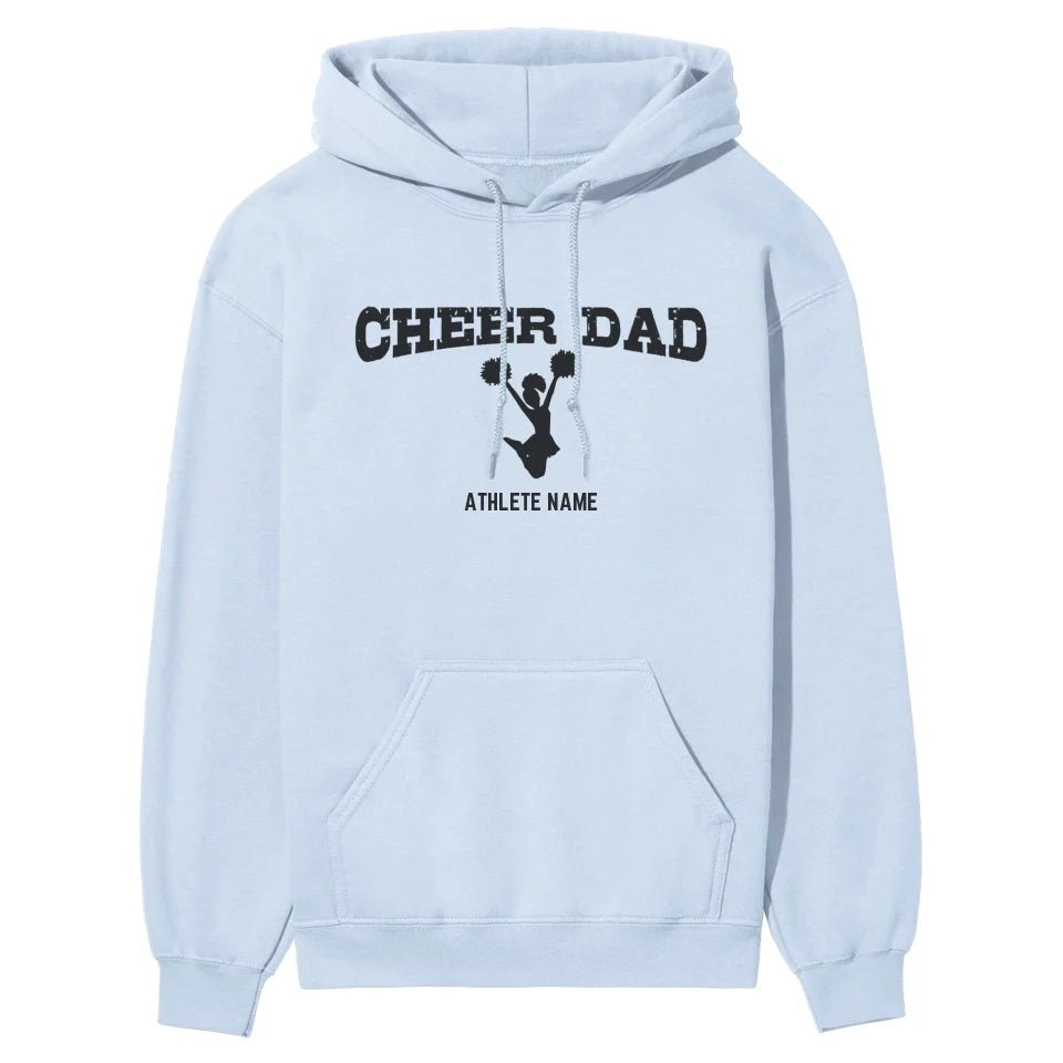 Cheer Dad with Cheerleader Icon and Cheerleader Name on a Hoodie with a Black Graphic