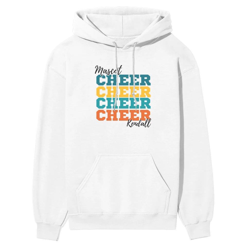 Personalized Cheer Cheer Cheer on a Hoodie With Mascot and Cheerleader Name on a Hoodie