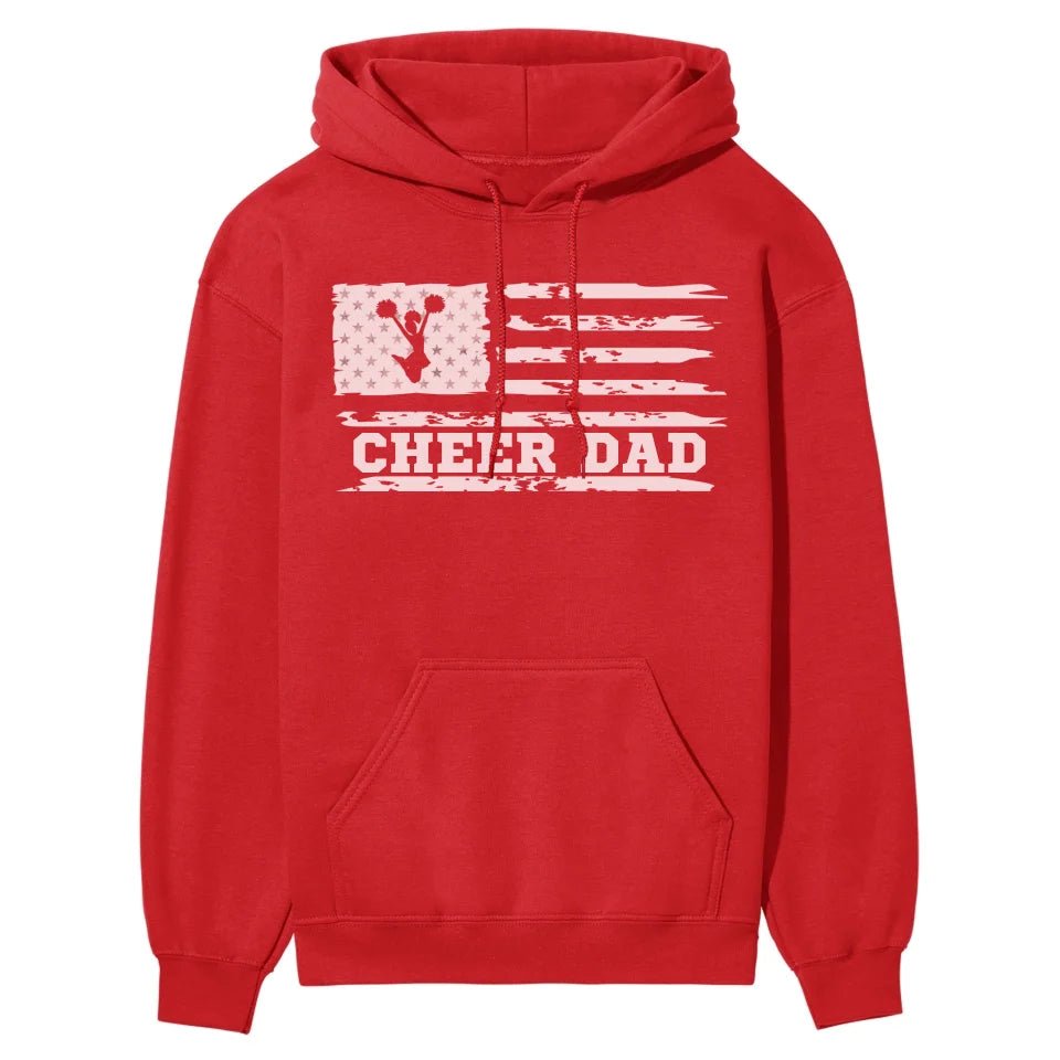 Cheer Dad Horizontal Flag on a Hoodie with a White Graphic