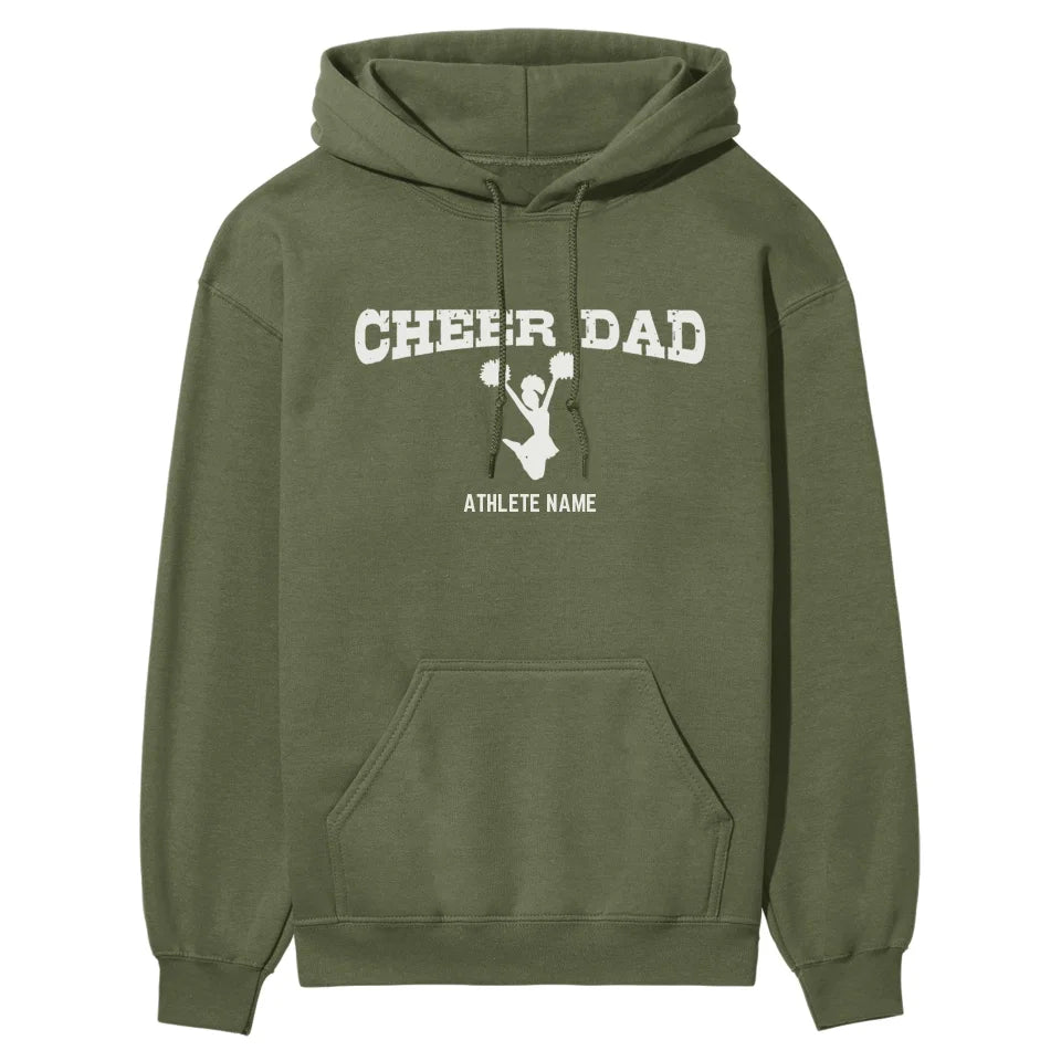 Cheer Dad with Cheerleader Icon and Cheerleader Name on a Hoodie with a White Graphic