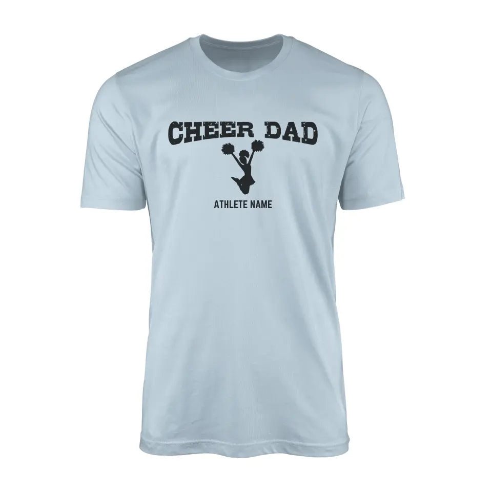 Cheer Dad with Cheerleader Icon and Cheerleader Name on a Men's T-Shirt with a Black Graphic