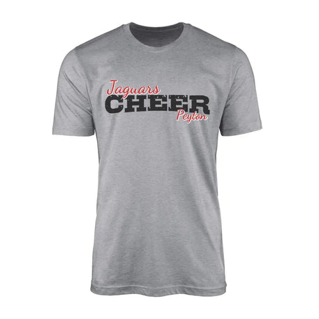 Custom Cheer Mascot and Cheerleader Name on a Men's T-Shirt with a Black Graphic