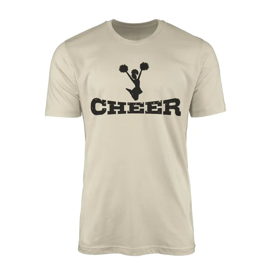 Basic Cheer with Cheerleader Icon on a Men's T-Shirt with a Black Graphic