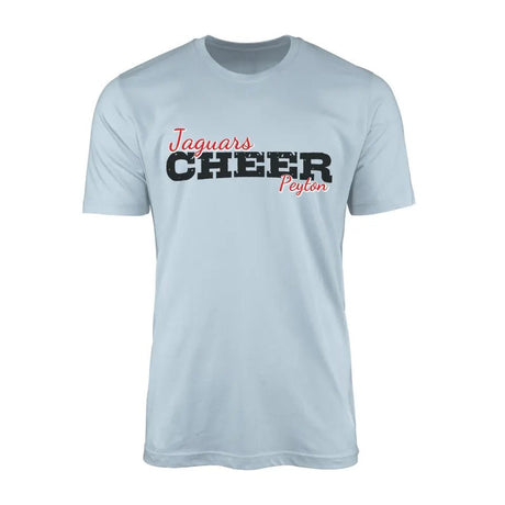 Custom Cheer Mascot and Cheerleader Name on a Men's T-Shirt with a Black Graphic