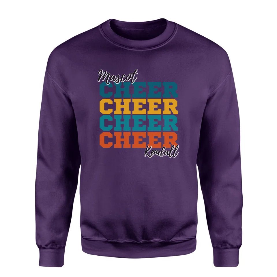 Personalized Cheer Cheer Cheer on a Sweatshirt With Mascot and Cheerleader Name on a Sweatshirt