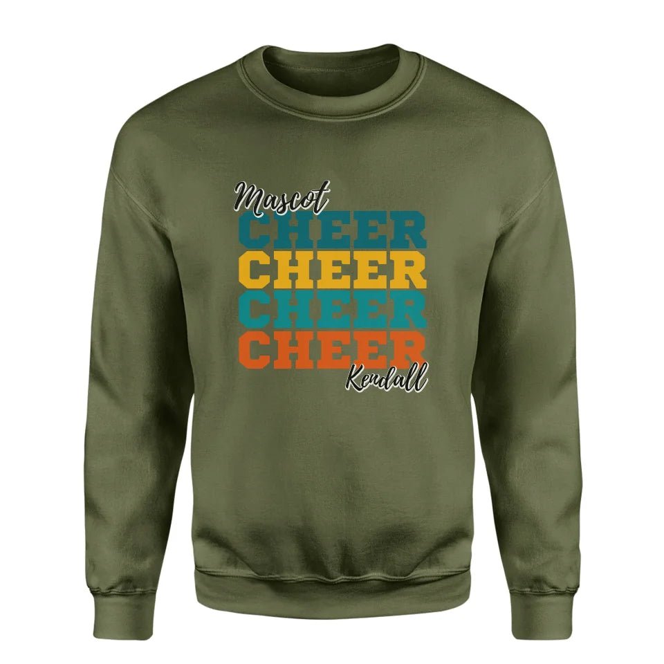 Personalized Cheer Cheer Cheer on a Sweatshirt With Mascot and Cheerleader Name on a Sweatshirt