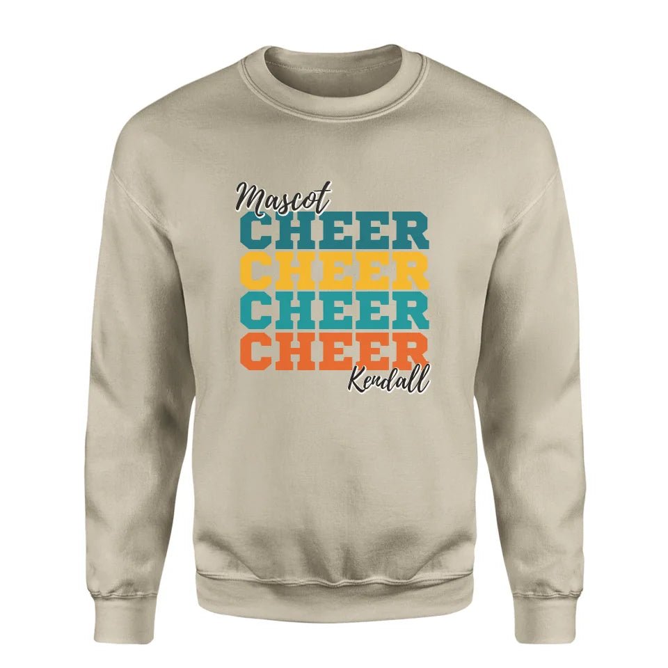 Personalized Cheer Cheer Cheer on a Sweatshirt With Mascot and Cheerleader Name on a Sweatshirt