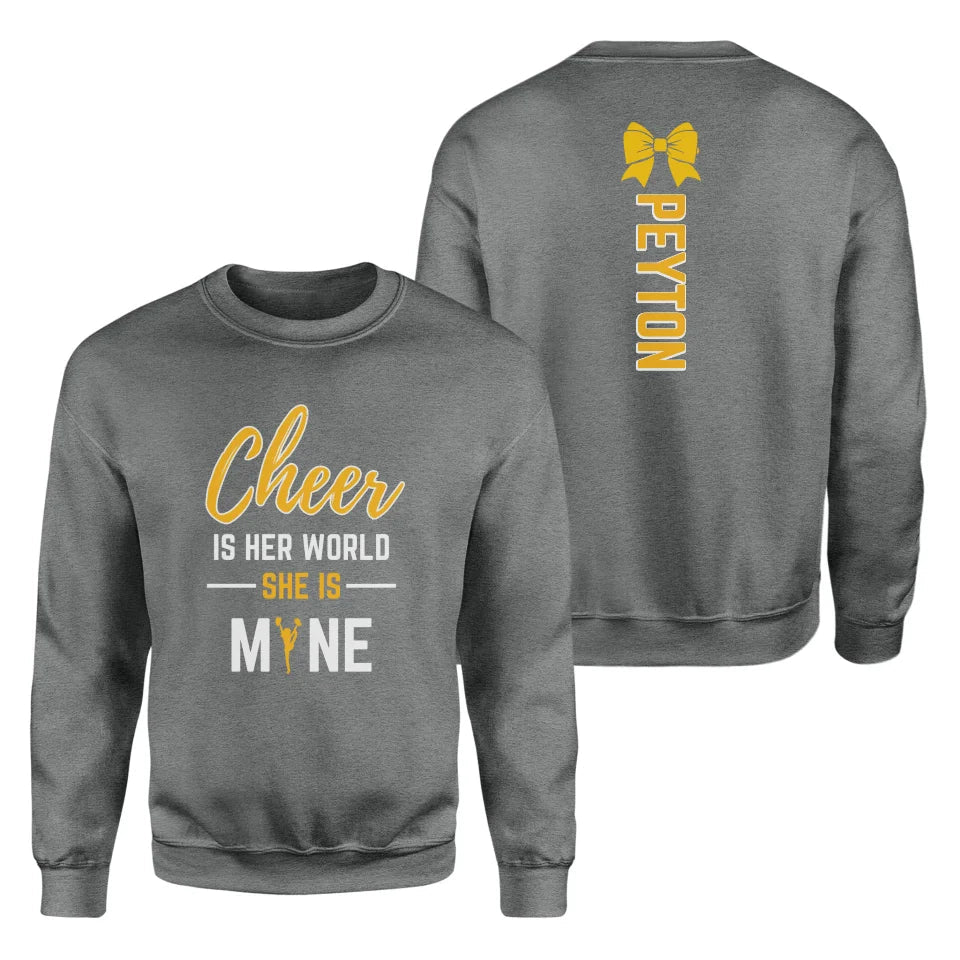 Cheer Is Her World, She Is Mine With Cheerleader Name on a Sweatshirt