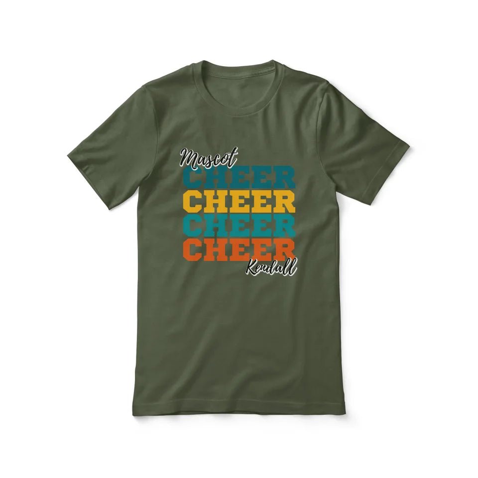 Personalized Cheer Cheer Cheer Shirt With Mascot and Cheerleader Name on a Unisex T-Shirt