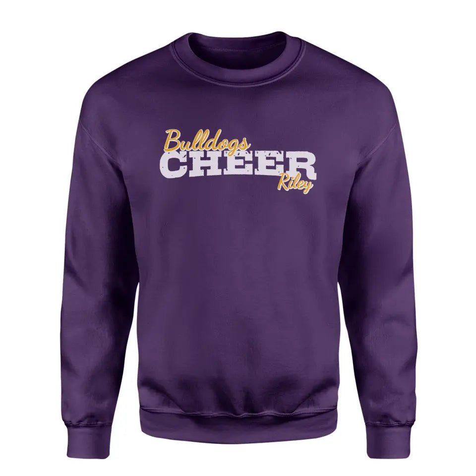 Custom Cheer Mascot and Cheerleader Name on a Sweatshirt with a White Graphic