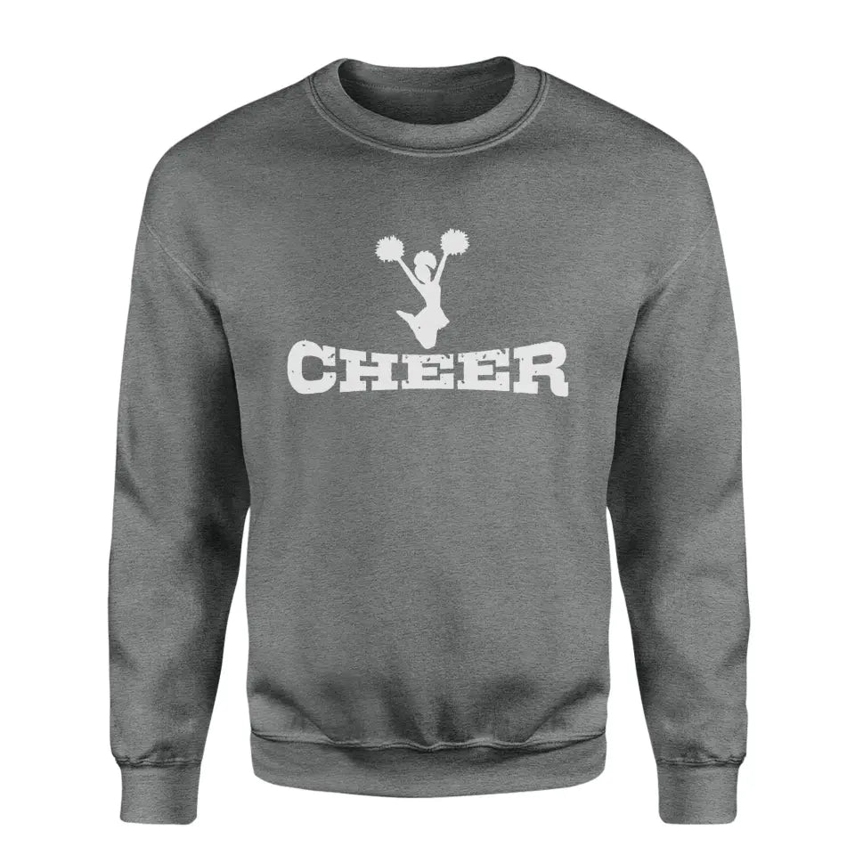 Basic Cheer with Cheerleader Icon on a Sweatshirt with a White Graphic