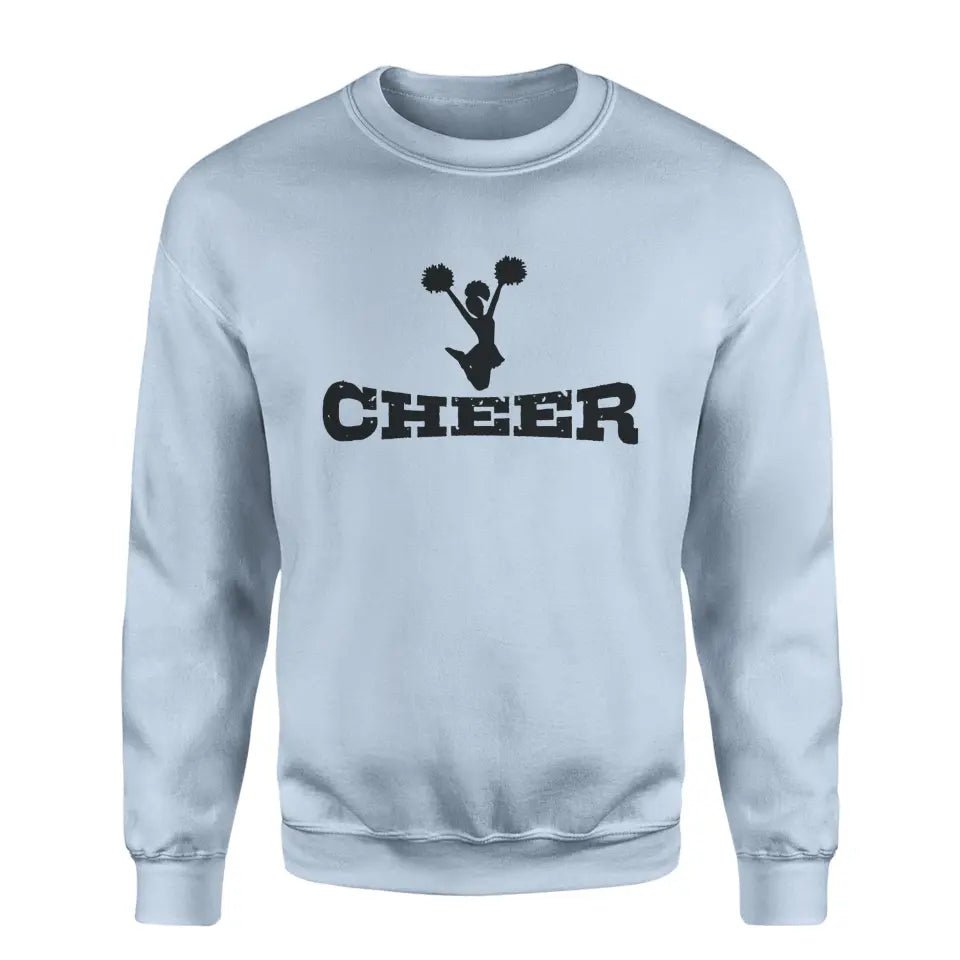 Basic Cheer with Cheerleader Icon on a Sweatshirt with a Black Graphic