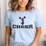 Basic Cheer with Cheerleader Icon on a Unisex T-Shirt with a Black Graphic