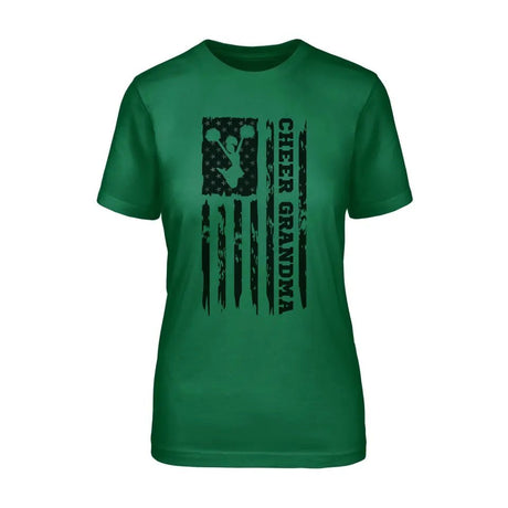 Cheer Grandma Vertical Flag on a Unisex T-Shirt with a Black Graphic