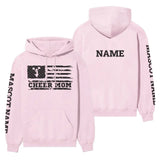 Cheer Mom Horizontal Flag With Cheerleader Name on a Hoodie with a Black Graphic